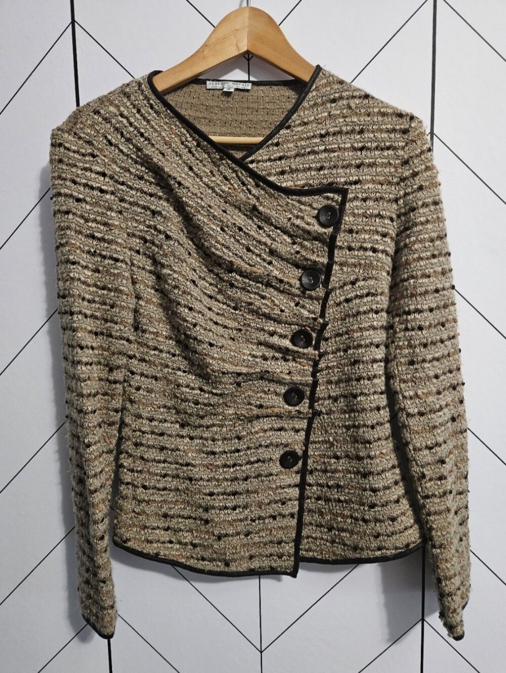 Vintage Alberto Makali Asymmetric Boucle Tweed Jacket Cardigan Made in USA Small